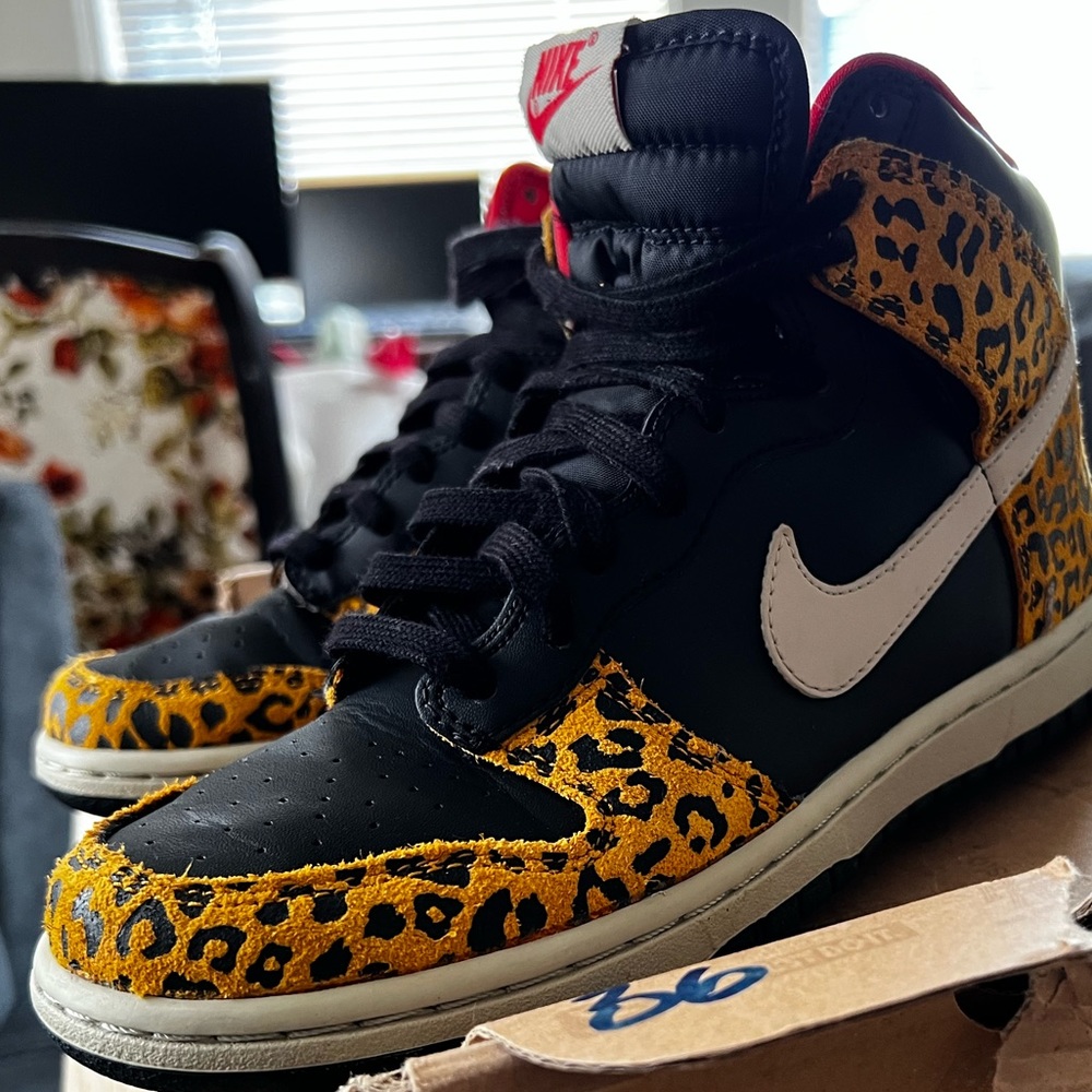 New NIKE Wmns Dunk High Skinny Leopard Cheetah Print 429984-011 SZ 7.5 Dunks Hi